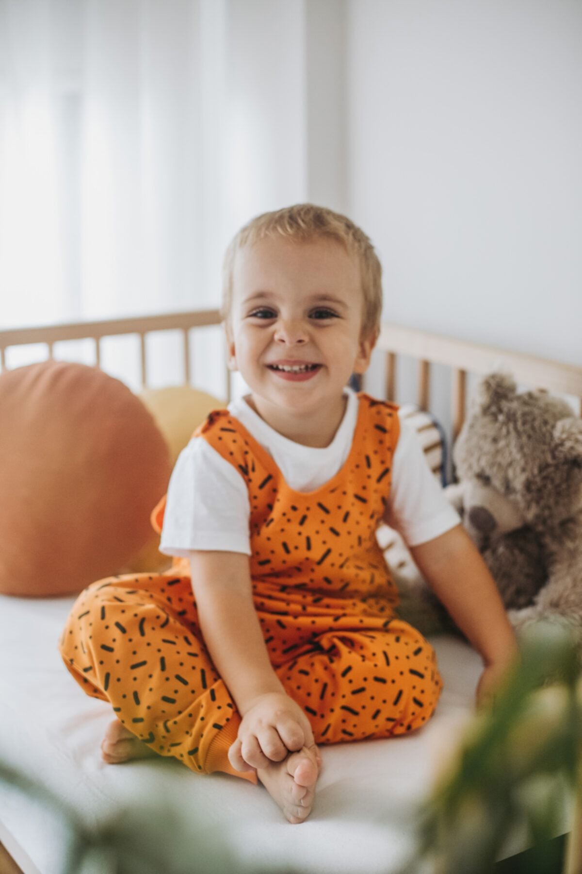 BLZ Unisex Bebek Turuncu Noktalar Desenli Salopet