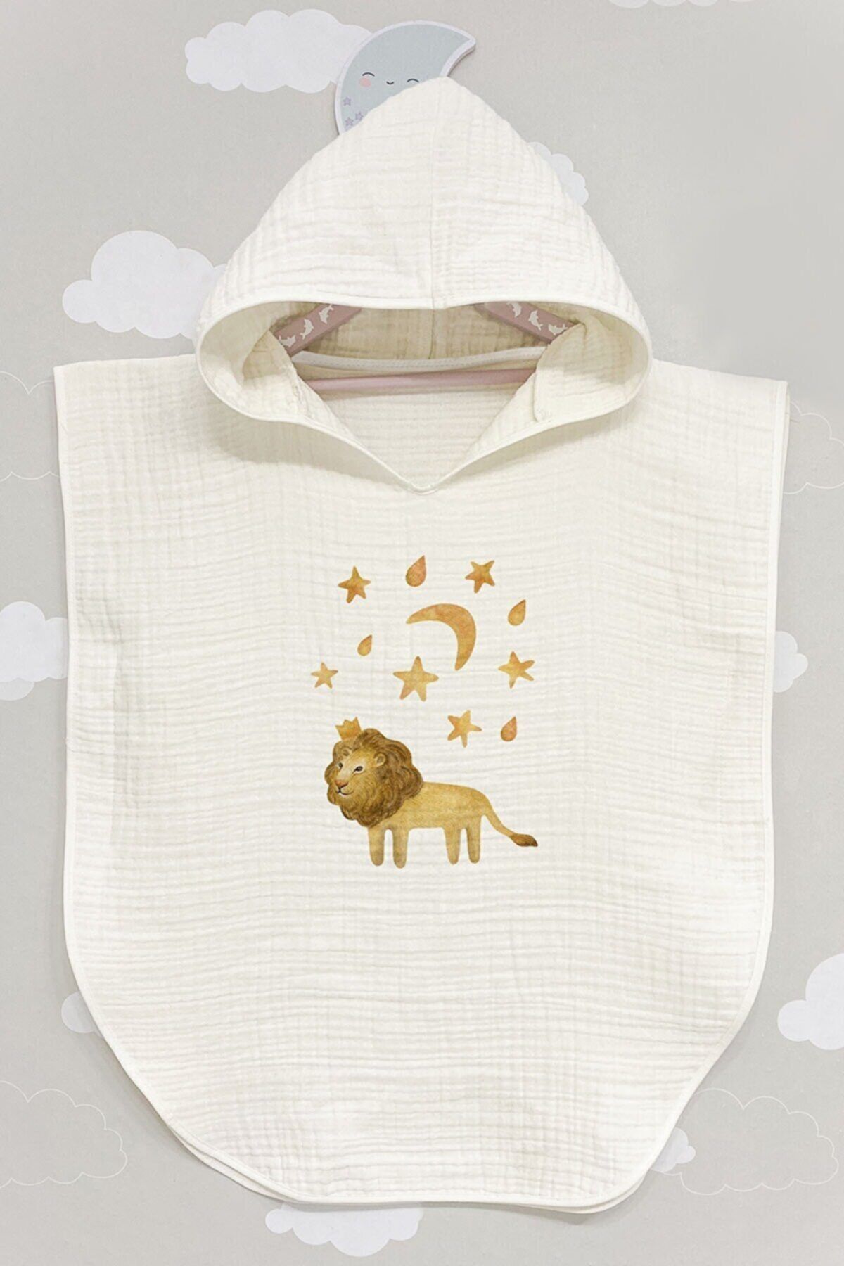 BabyLimon Lion 4 Kat Müslin Kapüşonlu Panço - For Baby Serisi