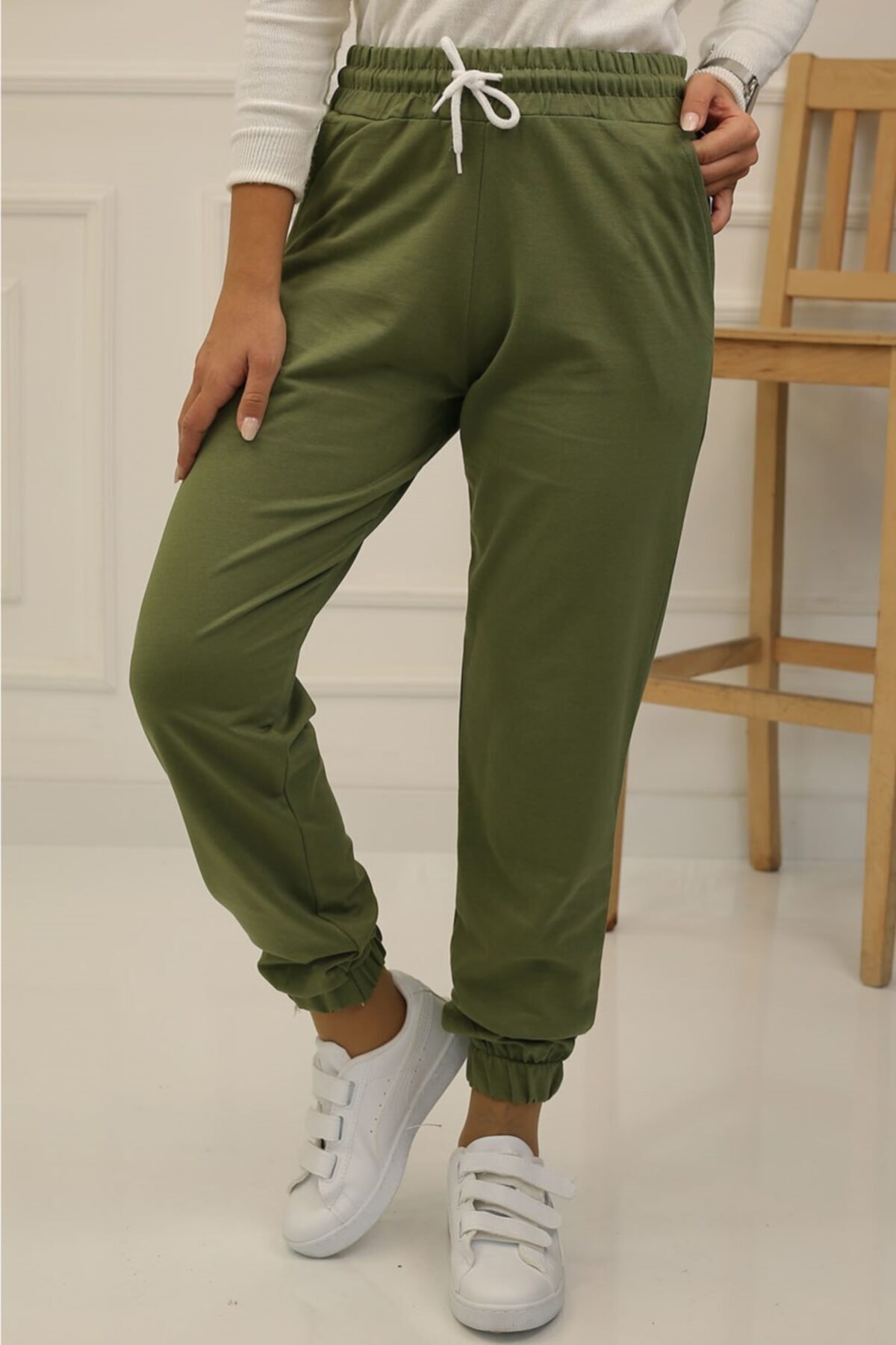 İmajButik Paça Lastikli Iki Iplik Eşofman Alt/haki