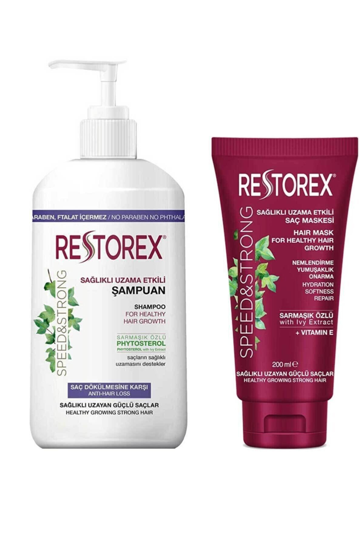 Restorex Sağlıklı Uzama Etkili Ekstra Direnç 1000 ml Şampuan & Onarıcı Saç Bakım Maskesi 200 ml 8680512601300