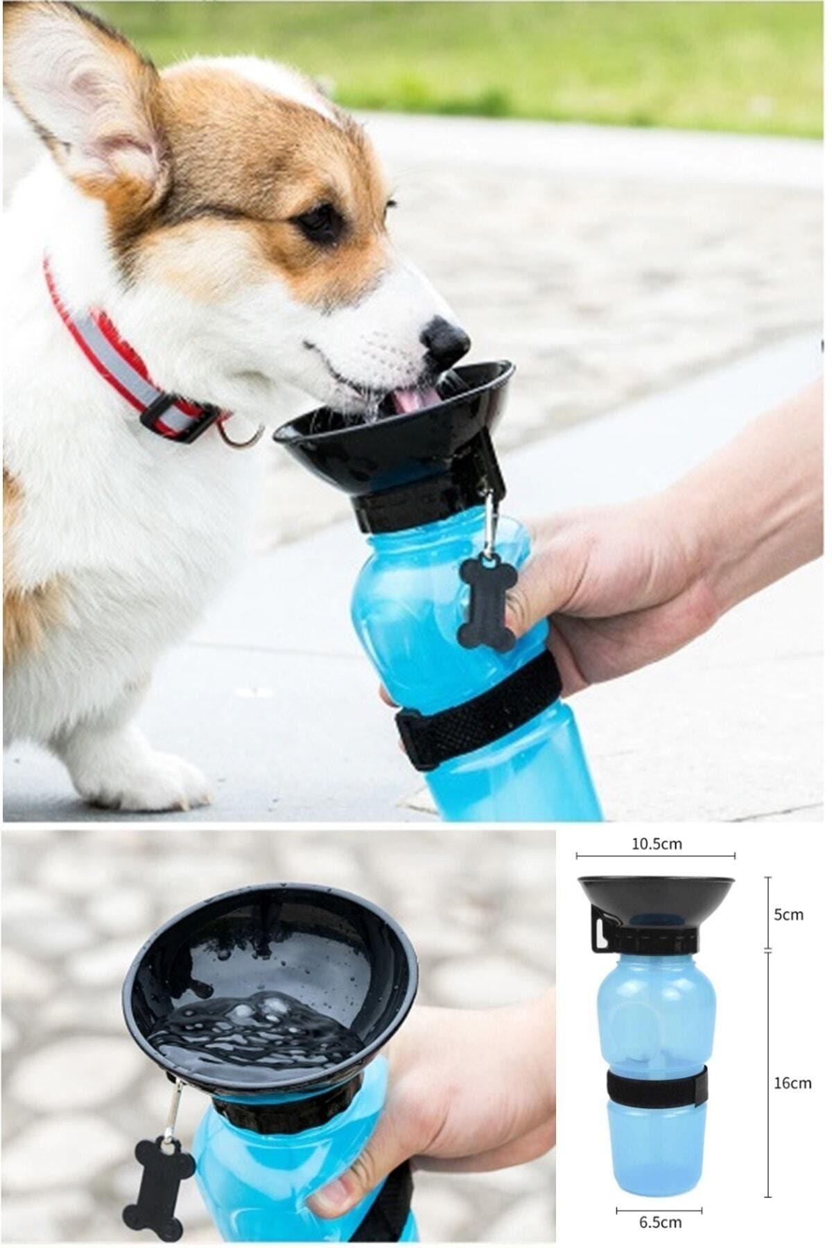 İndirimKap Taşınabilir Kedi Köpek Suluğu Seyahat Su Şişesi Havalı Kaseli Sızdırmaz 500ml