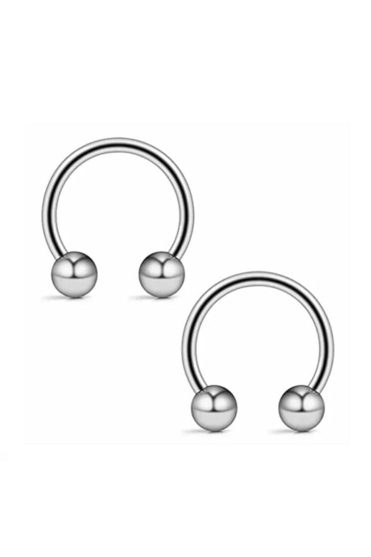 Jaida Moda 316l Cerrahi Çelik 2'li Set 6mm Top Uçlu Gümüş Renk Septum Piercing