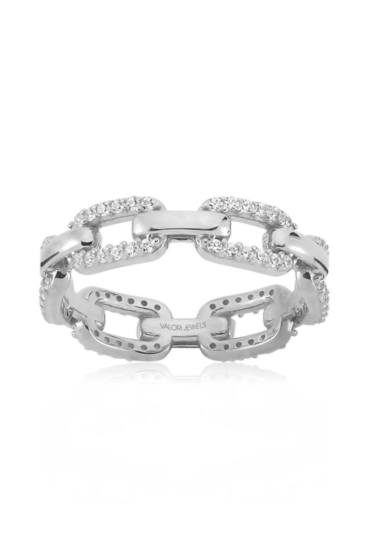 Valori Jewels Zincir Modeli, Zirkon Beyaz Taşlı, Gümüş Yüzük