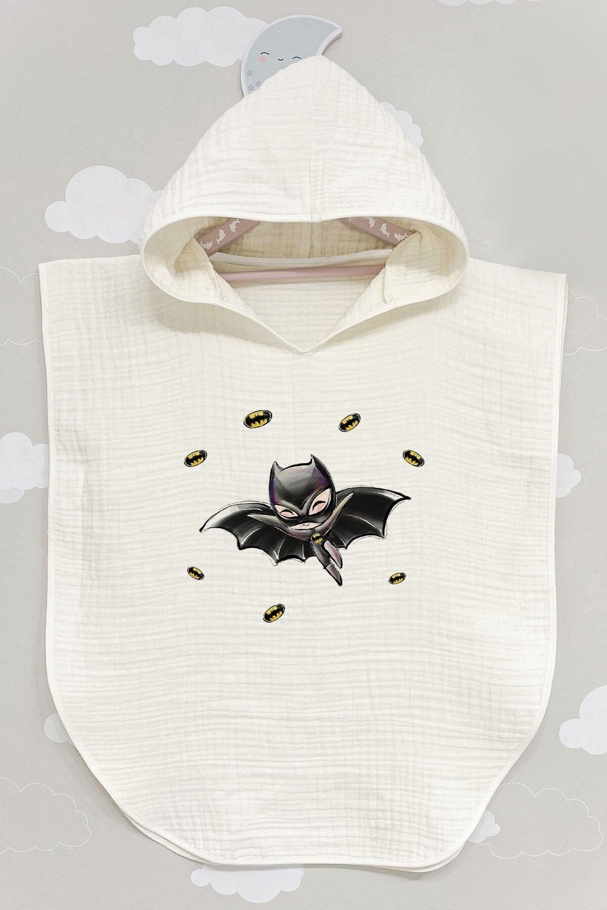 BabyLimon Batman 4 Kat Müslin Kapüşonlu Panço  For Baby Serisi