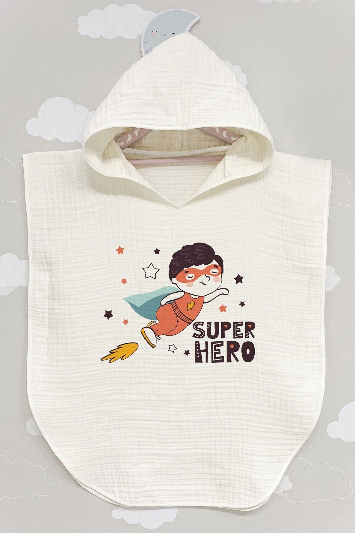 BabyLimon Super Hero 4 Kat Müslin Kapüşonlu Panço  For Baby Serisi