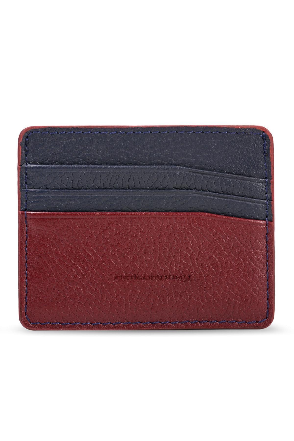 Deri Company Erkek Hakiki (GERÇEK) Deri Cüzdan Kartlık Floater Desen Bordo Garnili Lacivert (881BL) 114507