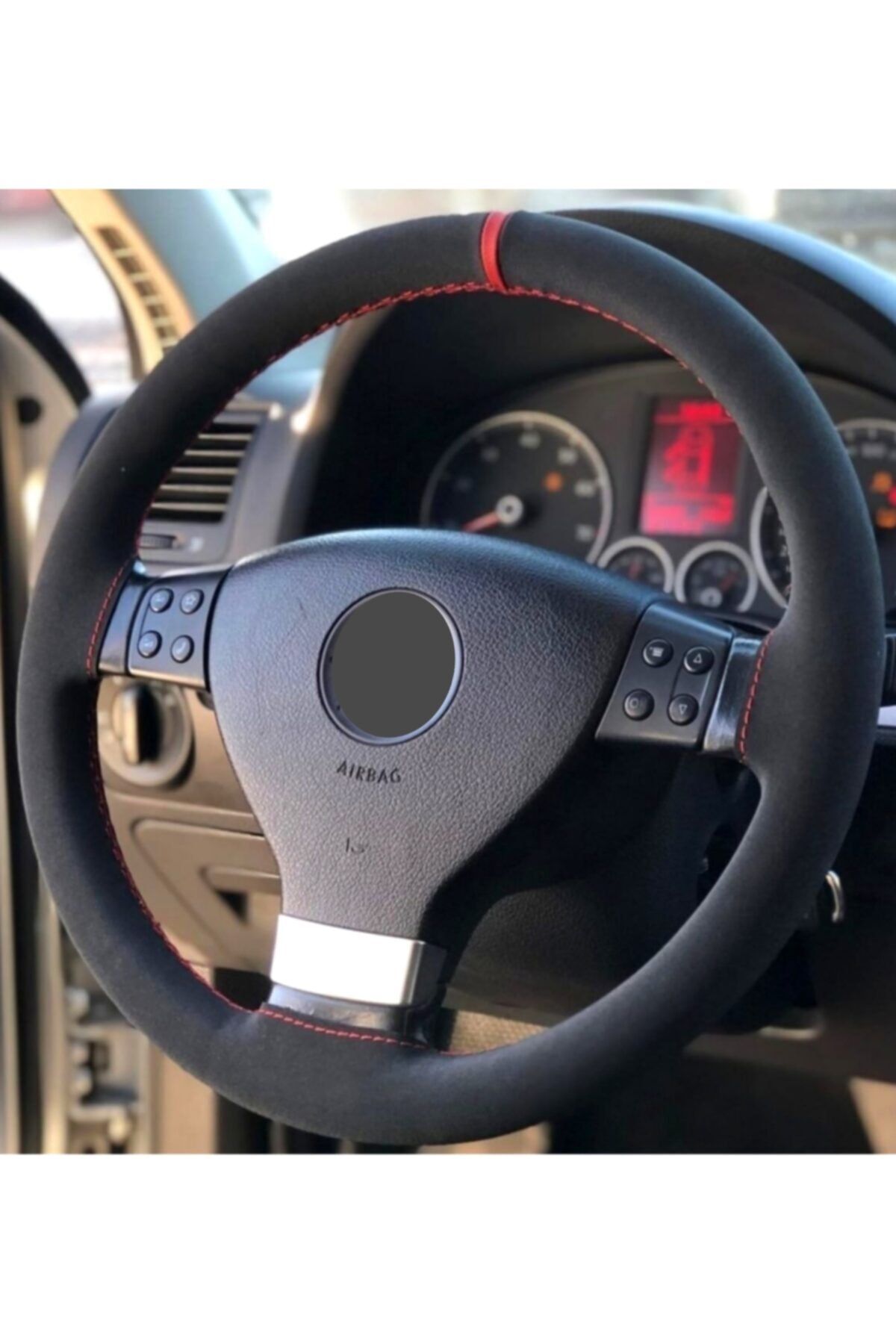 gürlerotoaksesuar Vw Passat B8-b8 5 Uyumlu Kırmızı Yüzüklü Alkantra Direksiyon Kılıf