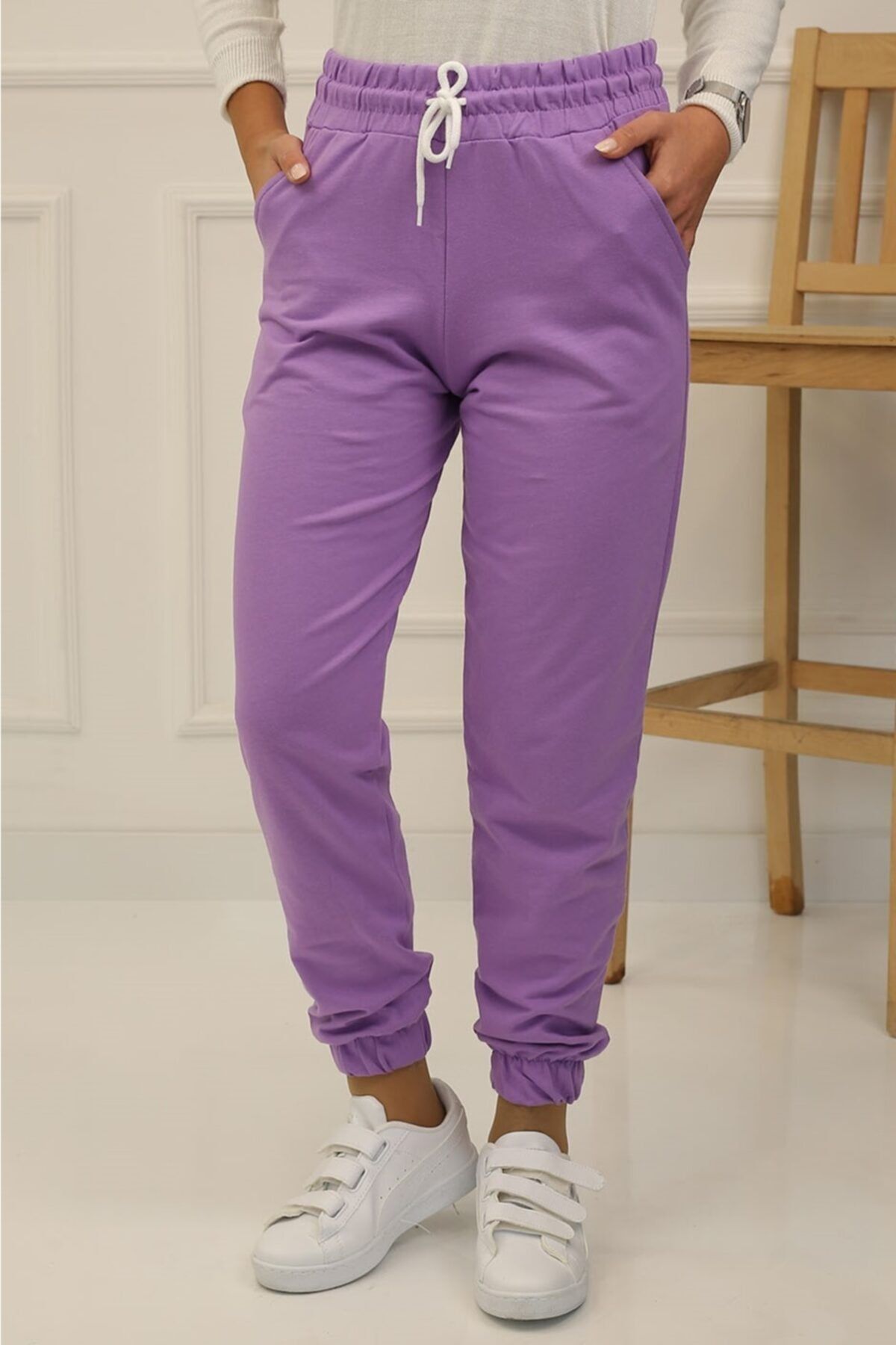 İmajButik Paça Lastikli Iki Iplik Eşofman Alt/lila