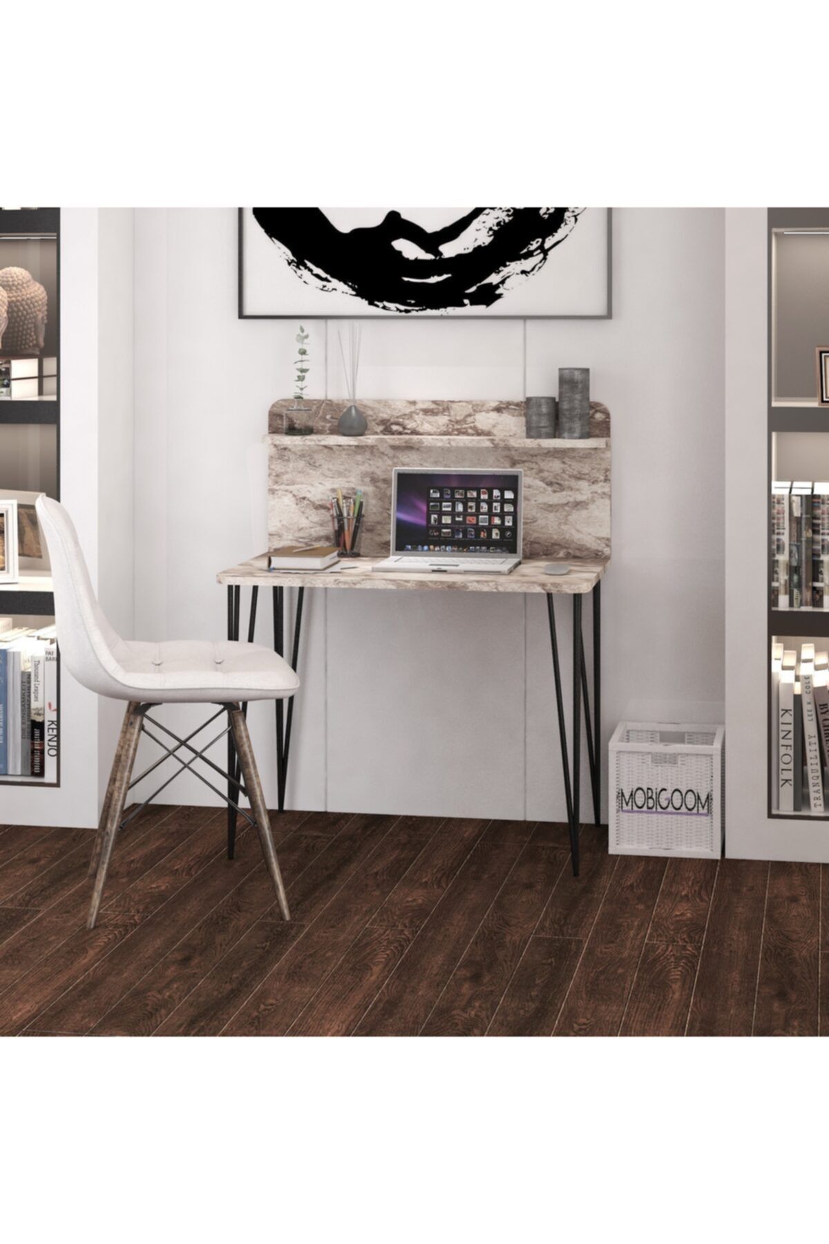 Mobigoom London Lüx Çalışma Masası- Laptop Masası Beyaz Mermer