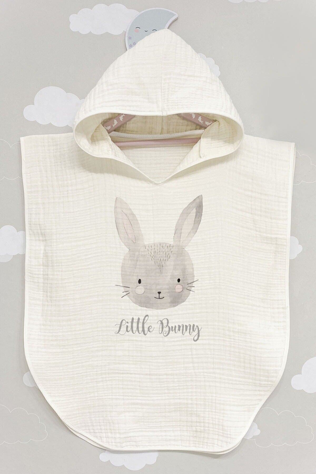 BabyLimon Unisex Little Bunny 4 Kat Müslin Kapüşonlu Panço For Baby Serisi