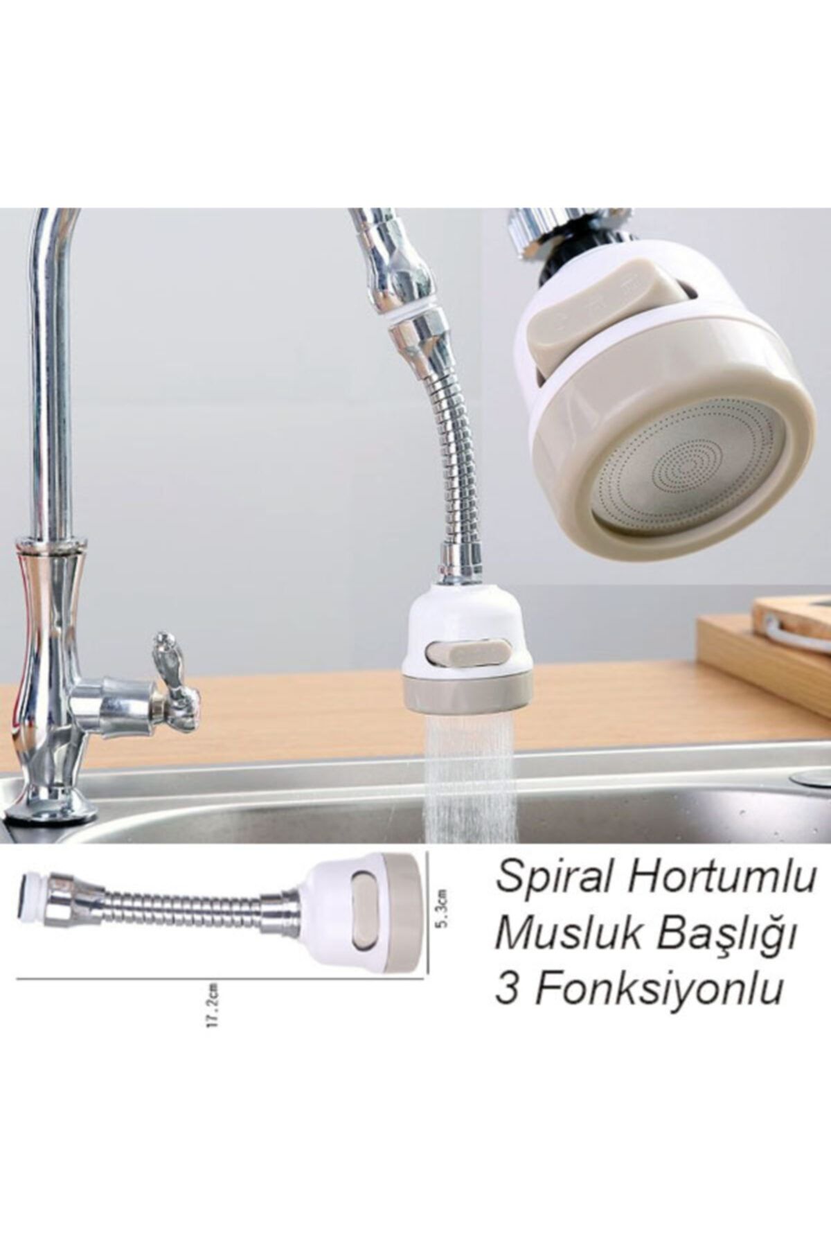 U.M.T Oynar Başlıklı Spiral 3 Fonksiyonlu Mutfak Musluk Başlığı