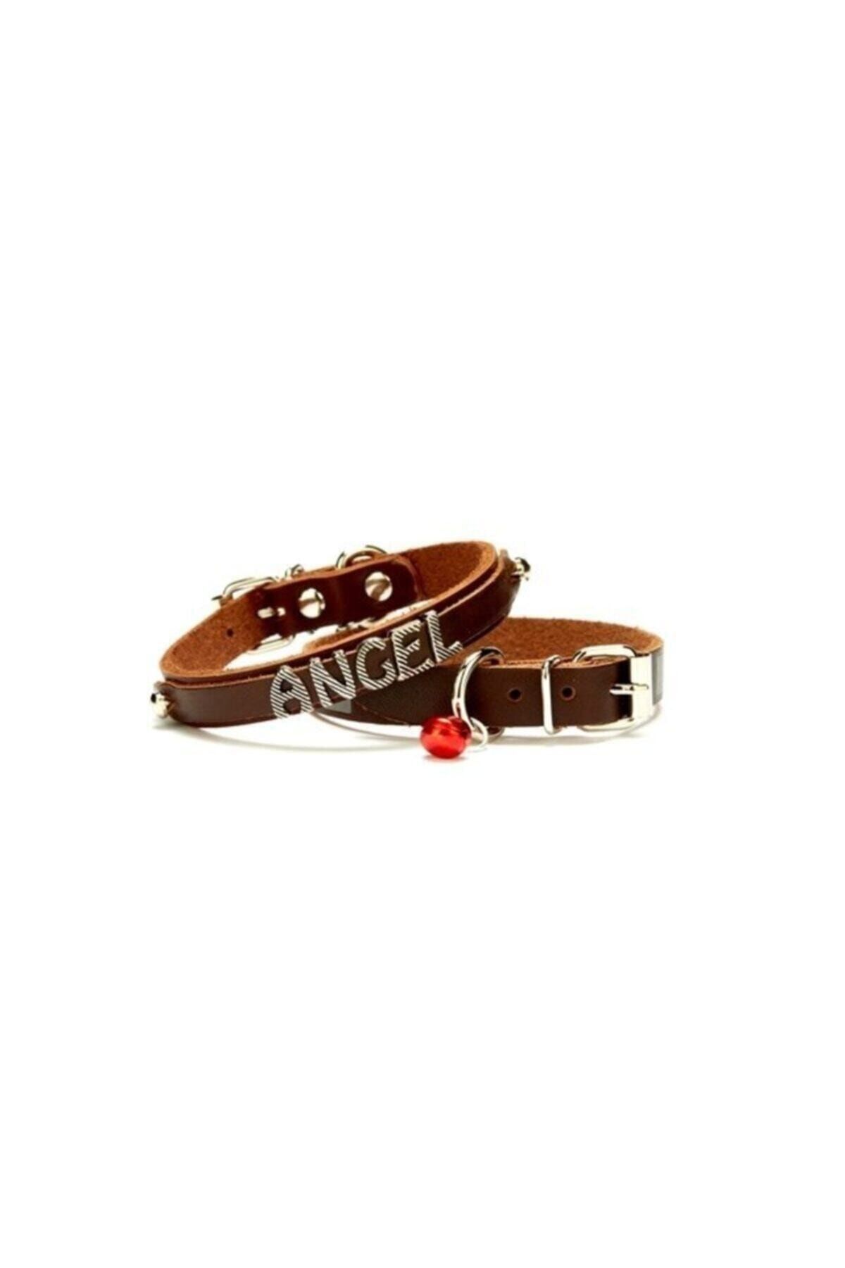 Doggie Isimlikli Deri Kedi Tasması 1,2x25-29cm Kahverengi