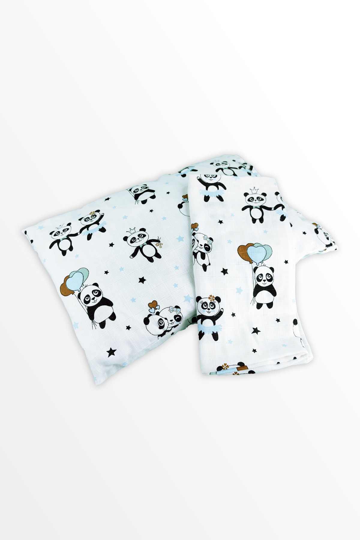 Ponçikya Organik Pamuk Müslin Terletmez Yastık Seti - Mavi Panda