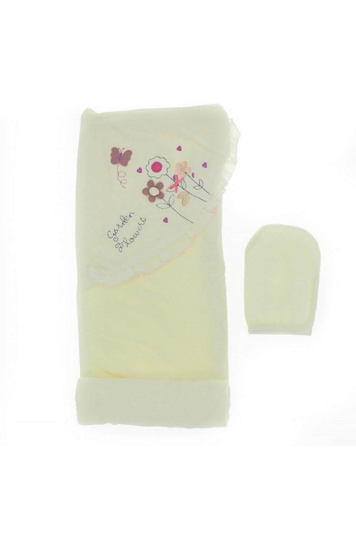 Babyline Aş Çicek Nakışlı Bebek Banyo Havlusu - Ekru - Standart