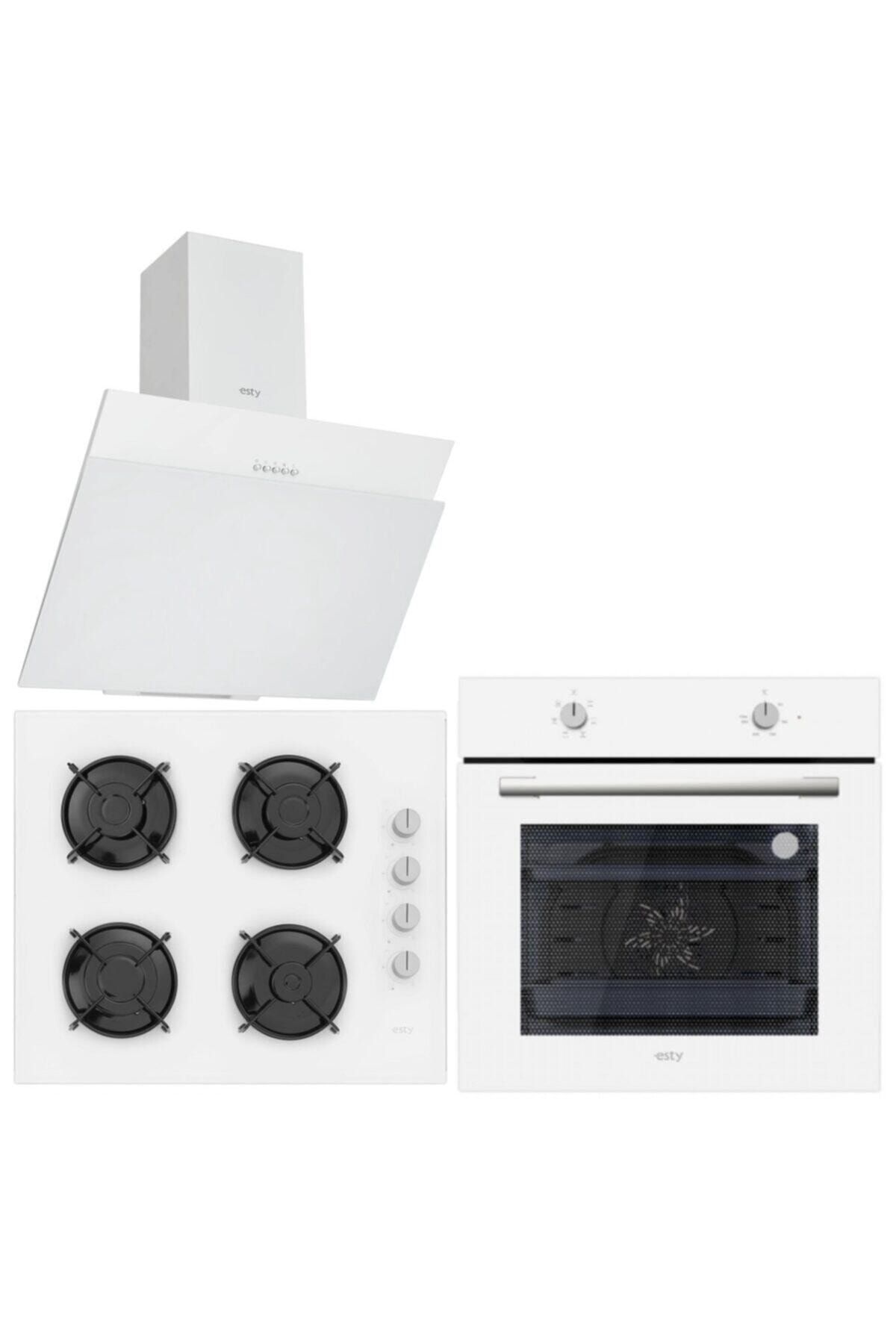 Esty Beyaz Cam Ankastre Set Aef6601w01-aco5601w01-3462 Beyaz (turbo Fırın)