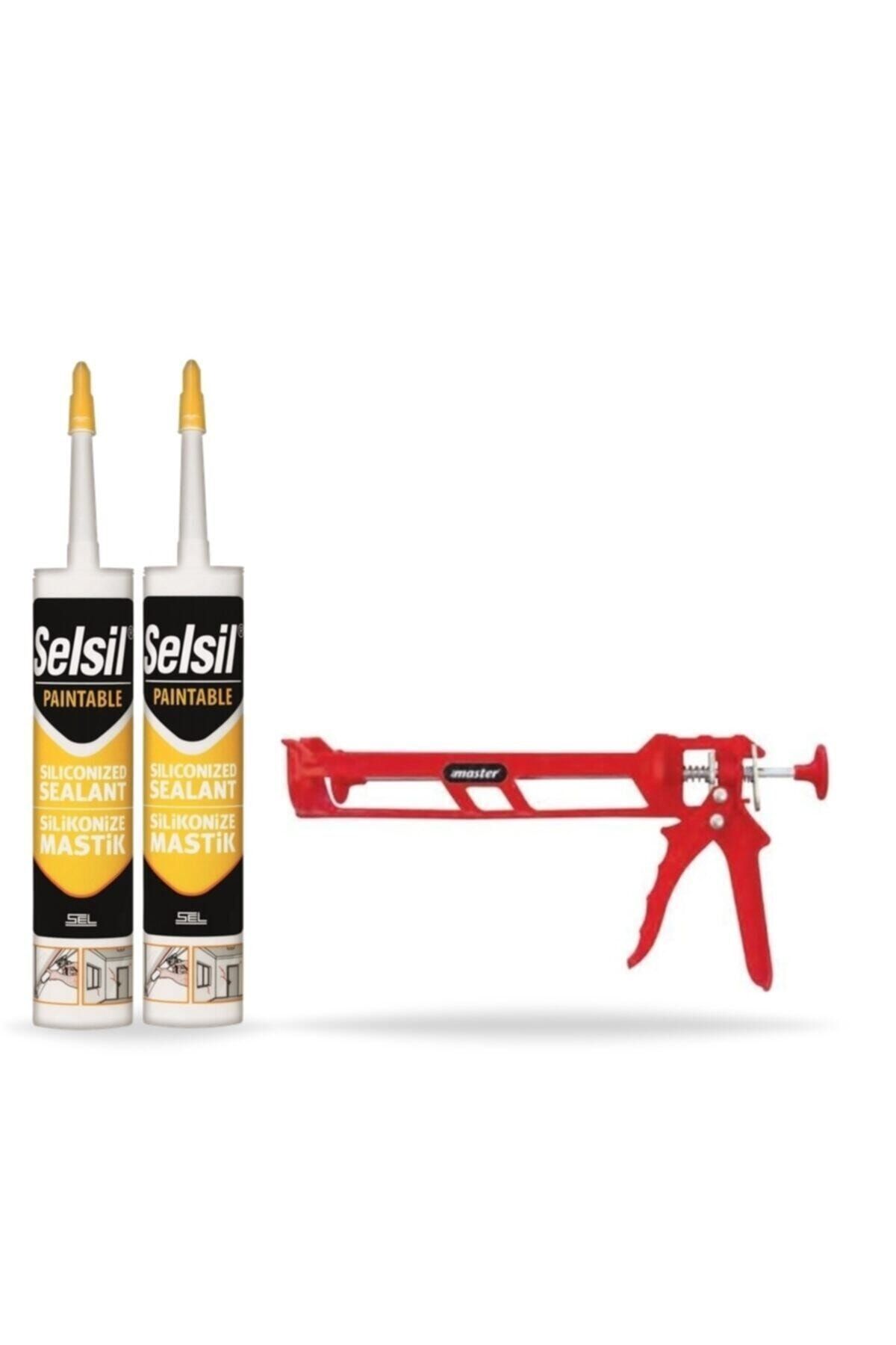 Selsil 2 Adet Beyaz Silikonize Mastik Ve Silikon Tabancası Set