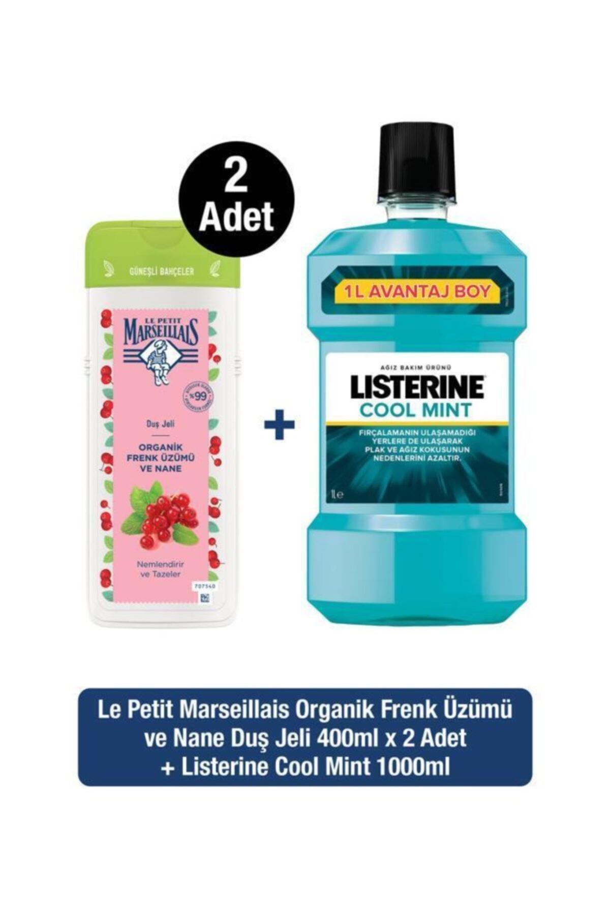 Listerine Coolmint 1000ml Ağız Bakım Suyu + Lpm Organik Frenk Üzümü Ve Nane Duş Jeli 400ml X2