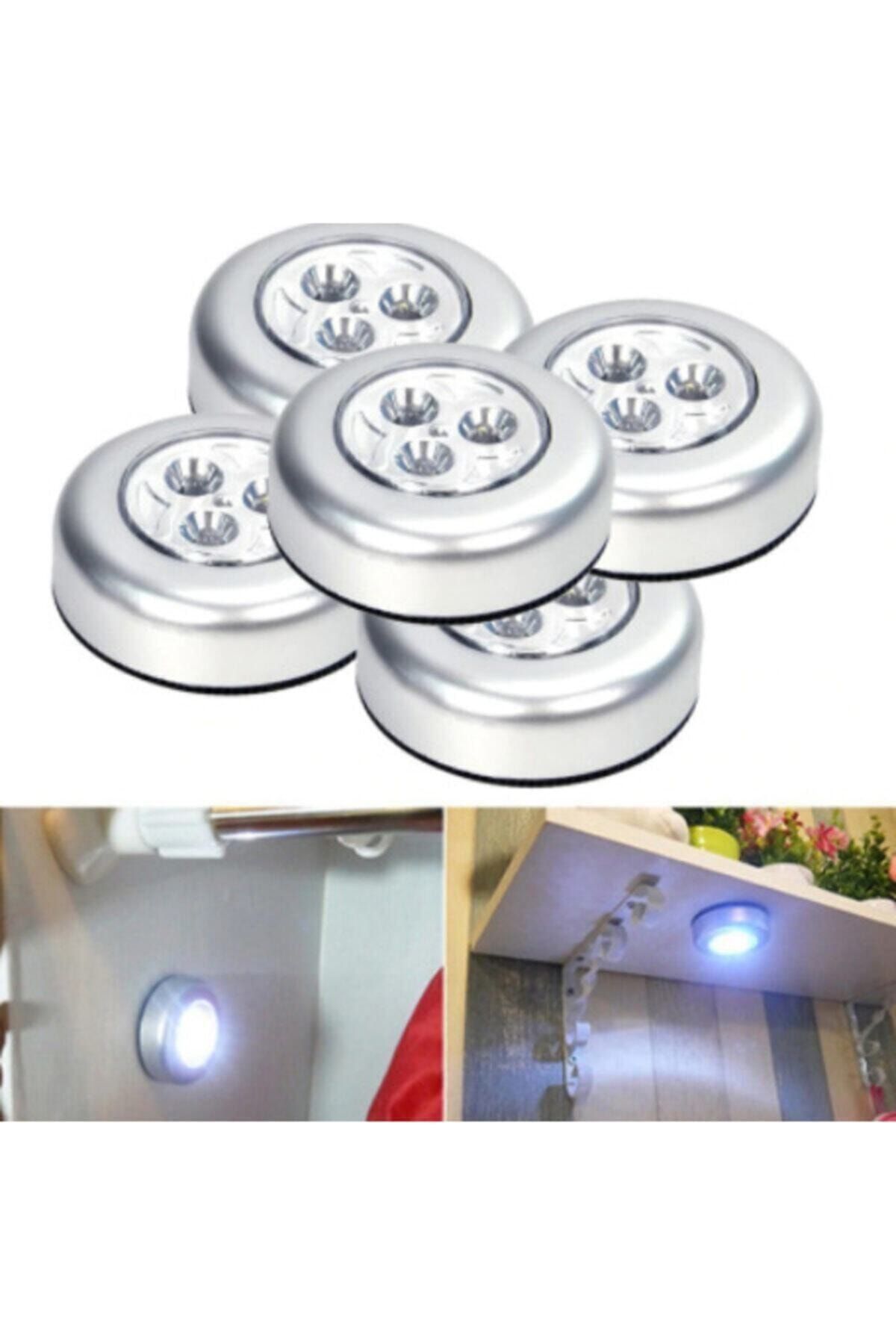 Raicon 5'li Set Mini Led Işıklı Pilli Lamba Portatif Dolap Içi Gizli Işık Kablosuz Duvar Kapı Aydınlatma