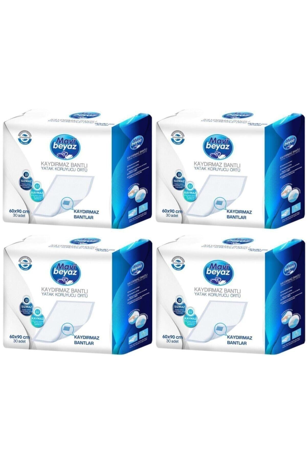Mavi beyaz Kaydırmaz Bantlı Yatak Koruyucu Örtü 60*90 Cm 30'lu 4 Paket 120 Kullanım