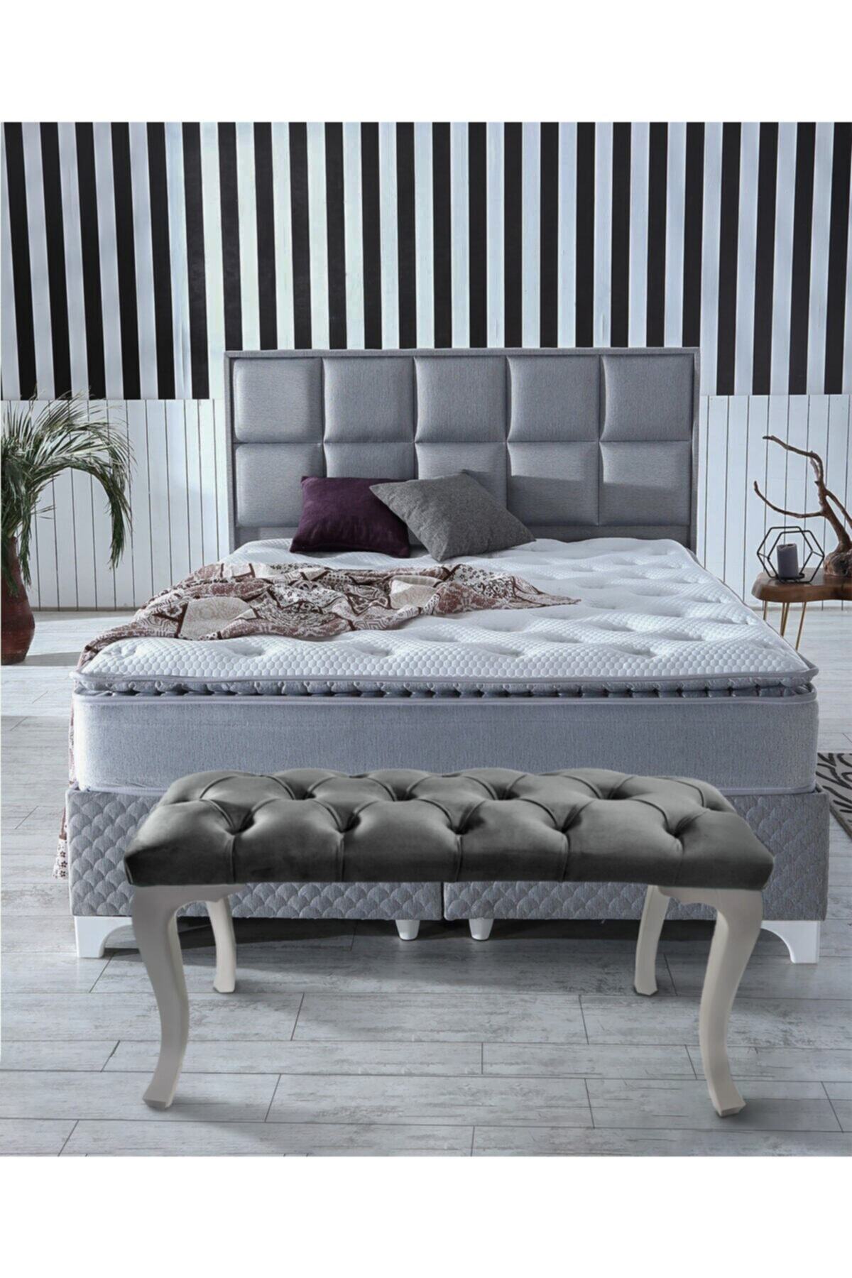 Gazzini furniture Açık Gri Babyface Kumaş Yatak Ucu &yatak Önü Bench Puf Makyaj Koltuğu Puf Sandalye Makyaj Pufu