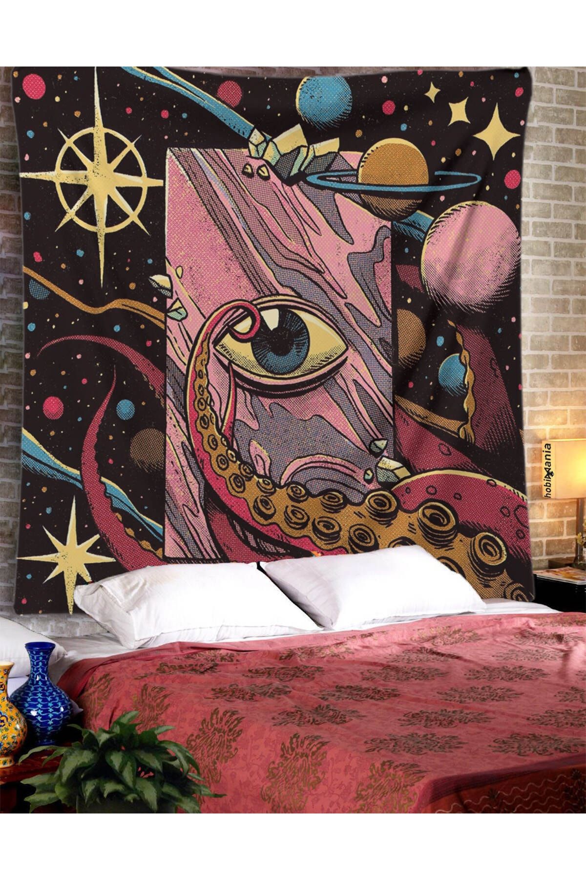 Hobimania Duvar Örtüsü Tapestry Pembe Göz Bohemian Psychedelic 70x70 Cm Duvar Dekorasyon Moda