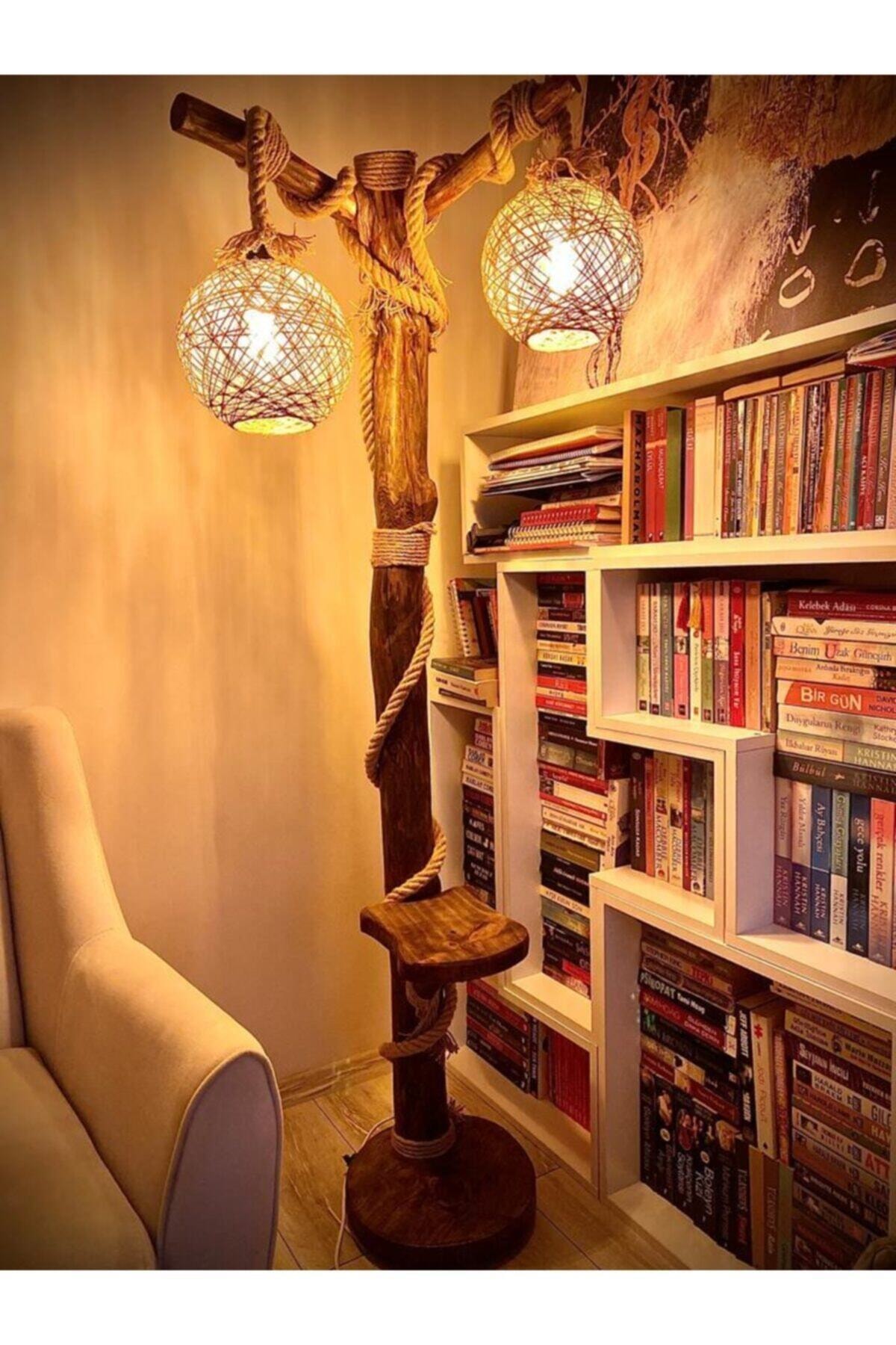 OzdenWoodHome Doğal Ağaç Lambader Fethiye Ceviz Serisi Min. 175-180 Cm