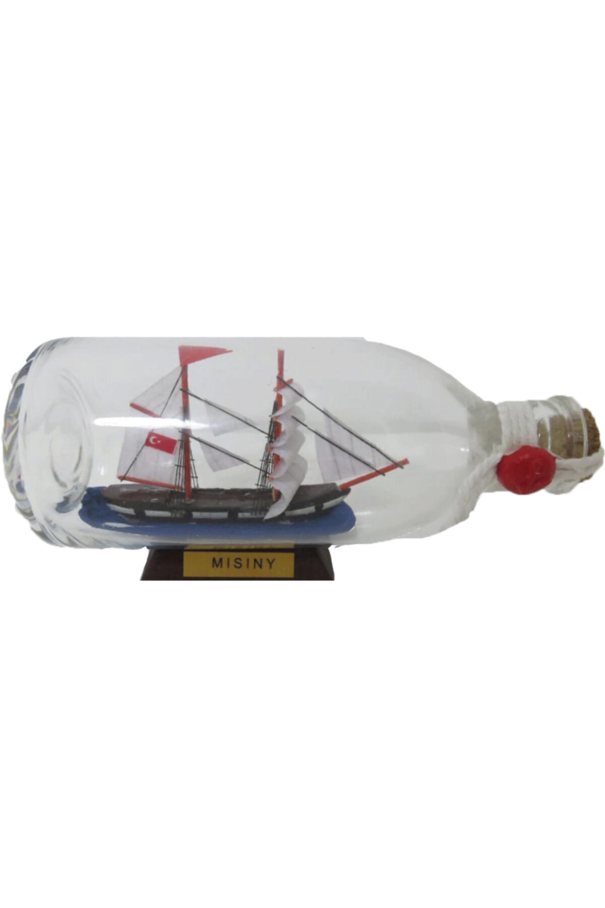 Misiny -ahşap Altlık Cam Şişe Içerisinde -16,5 Cm Gemi Maketi