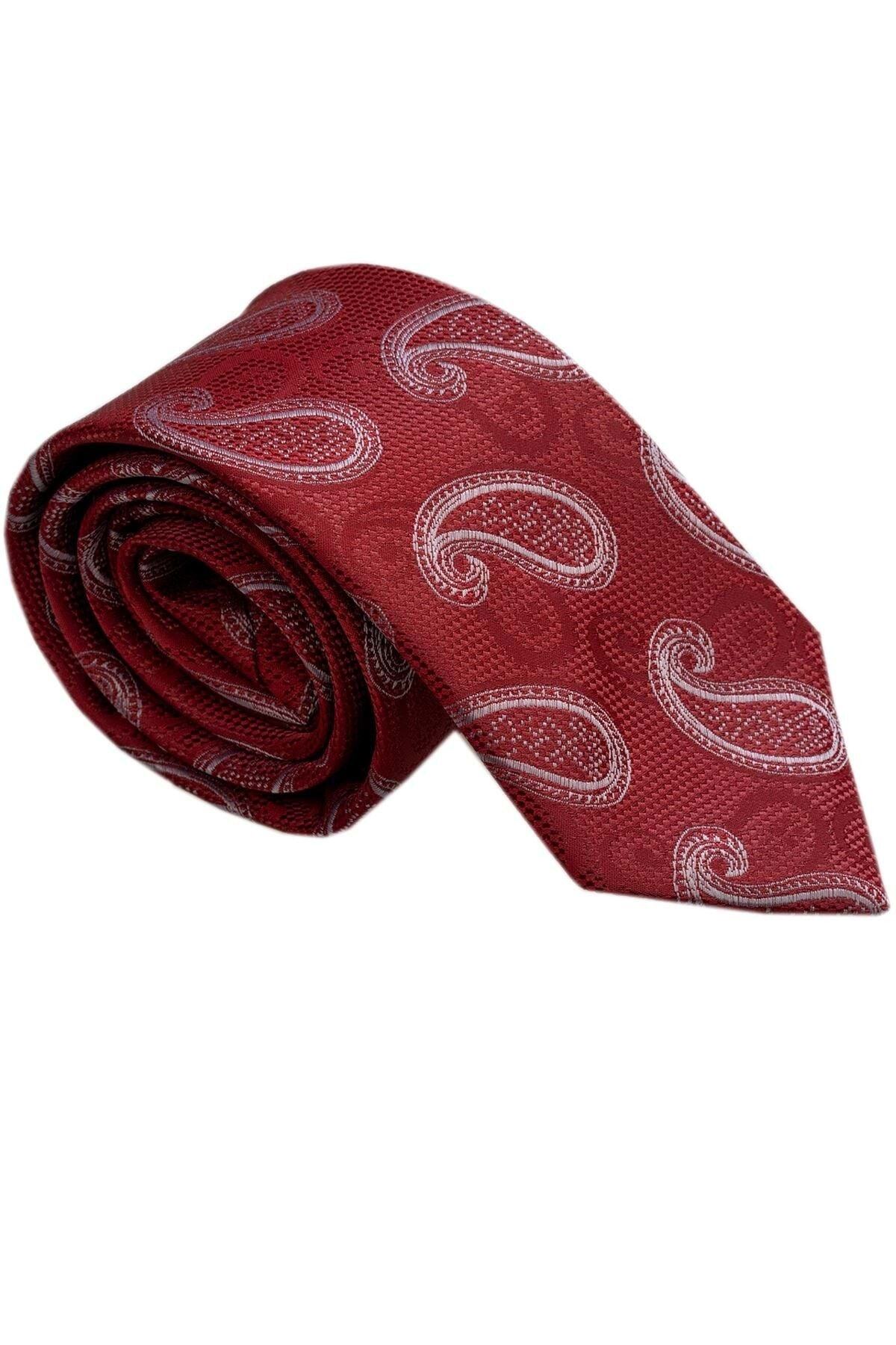 Exve Exclusive Erkek Kırmızı Gümüş Şal Desen Kravat