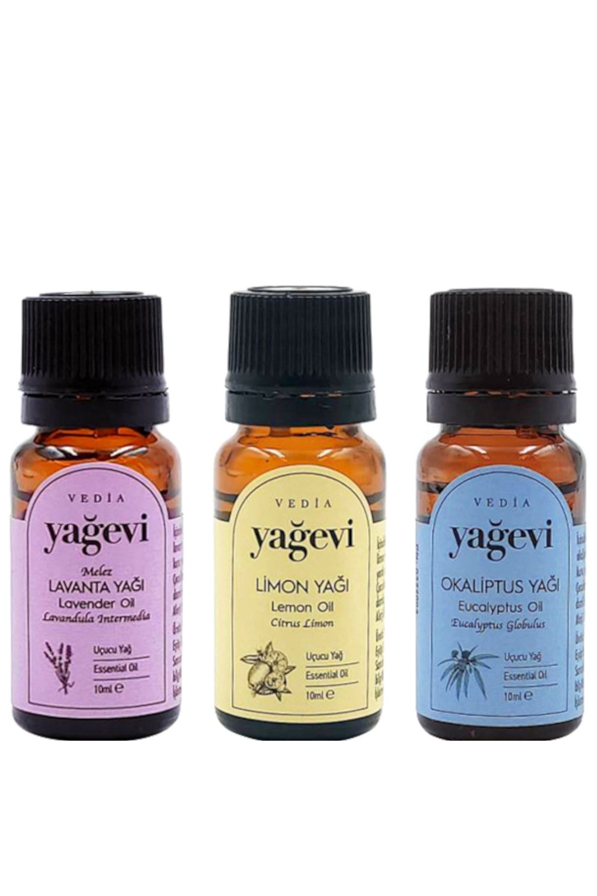 Yağevi Saf Lavanta Yağı 10ml+ Limon Yağı 10ml Okaliptus Yağı 10ml 3 Lü Uçucu Yağ Seti