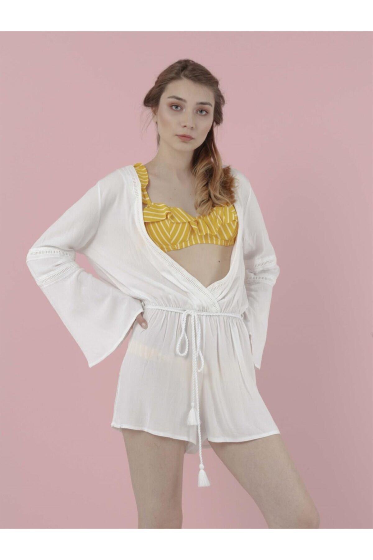 The Natural People Ince Şerit Dantel Detaylı Şort Tulum