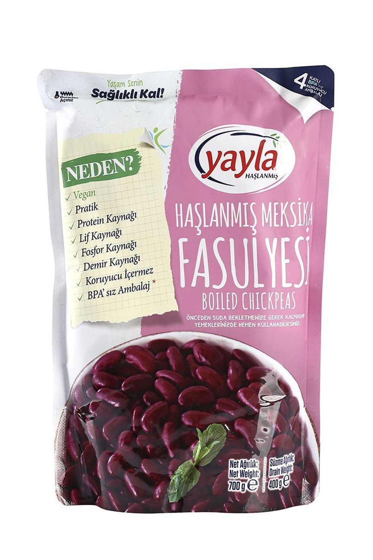 Yayla Bakliyat Haşlanmış Meksika Fasulyesi 700 gram