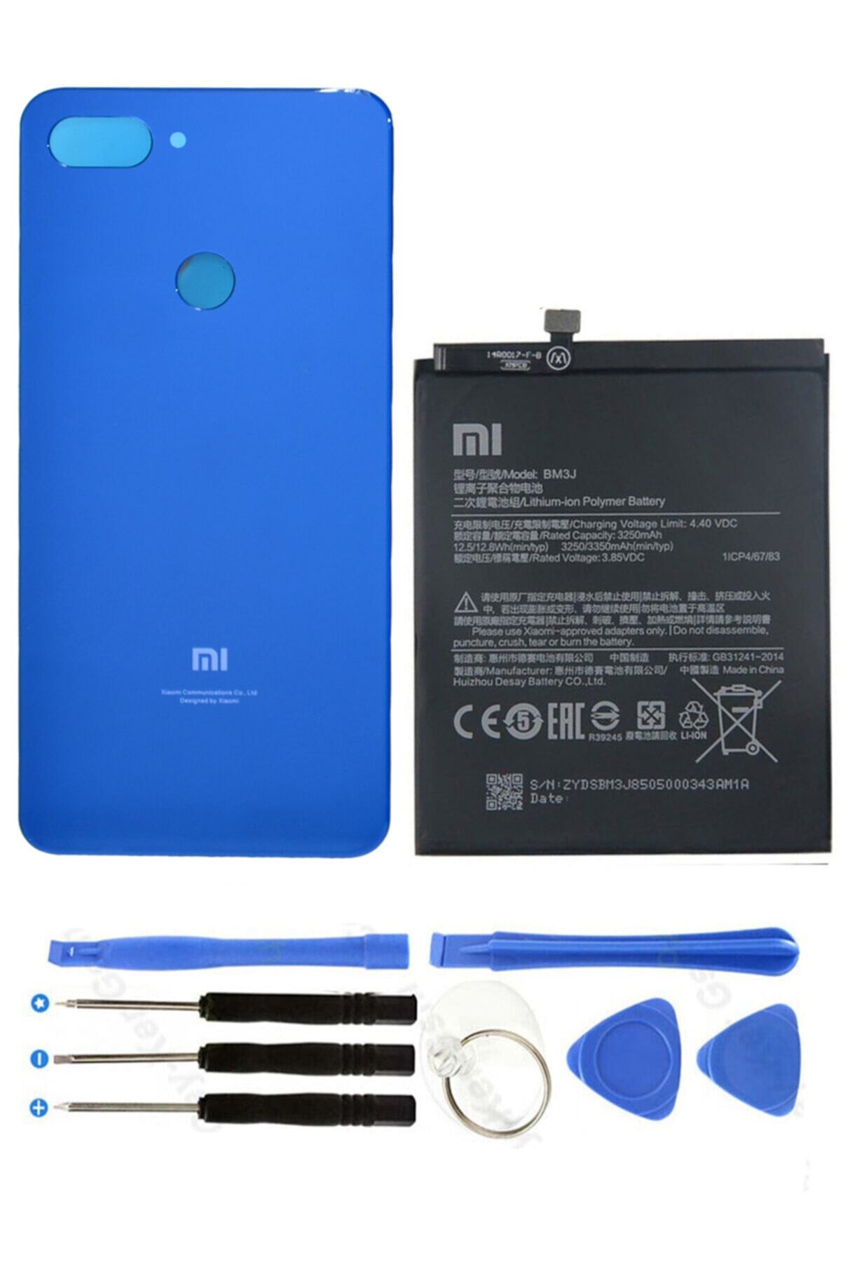 Ceykergsm Xiaomi Mi 8 Lite Batarya Pil Bm3j + Xiaomi Mi8 Lite Arka Kapak Batarya Pil Kapağı + Tamir Seti Mavi