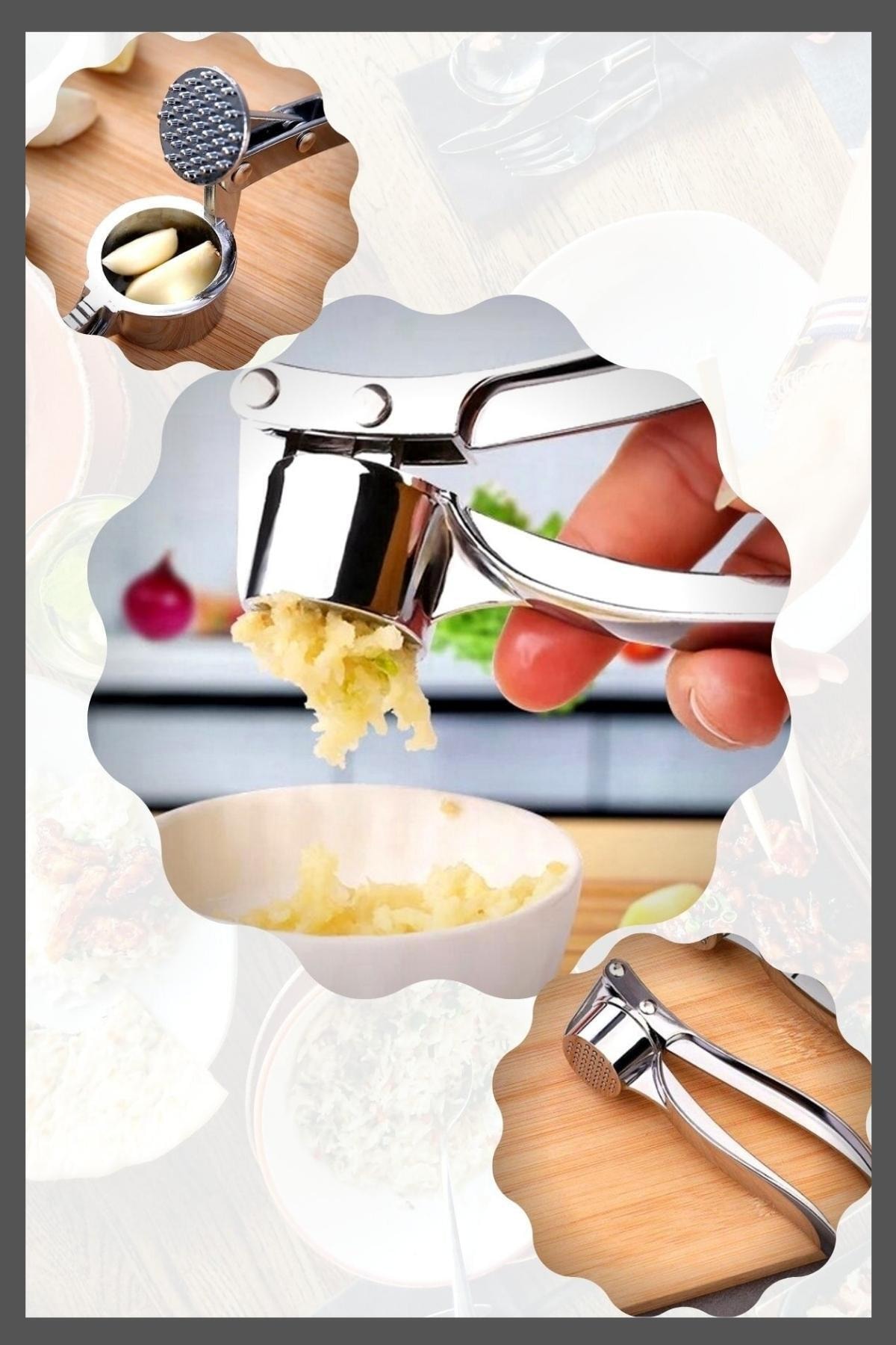 Ersamica Yuvarlak Şekilli Pres Hazneli Pratik Sarımsak Ezeceği Metal Paslanmaz Soyulmaz Çelik