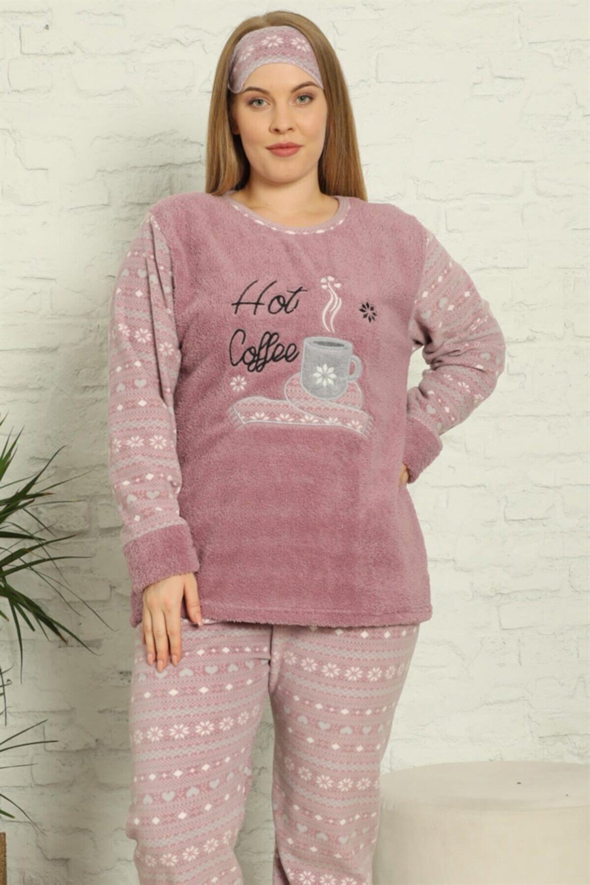 Moda Çizgi Welsoft Polar Kadın Büyük Beden Pijama Takımı 808014