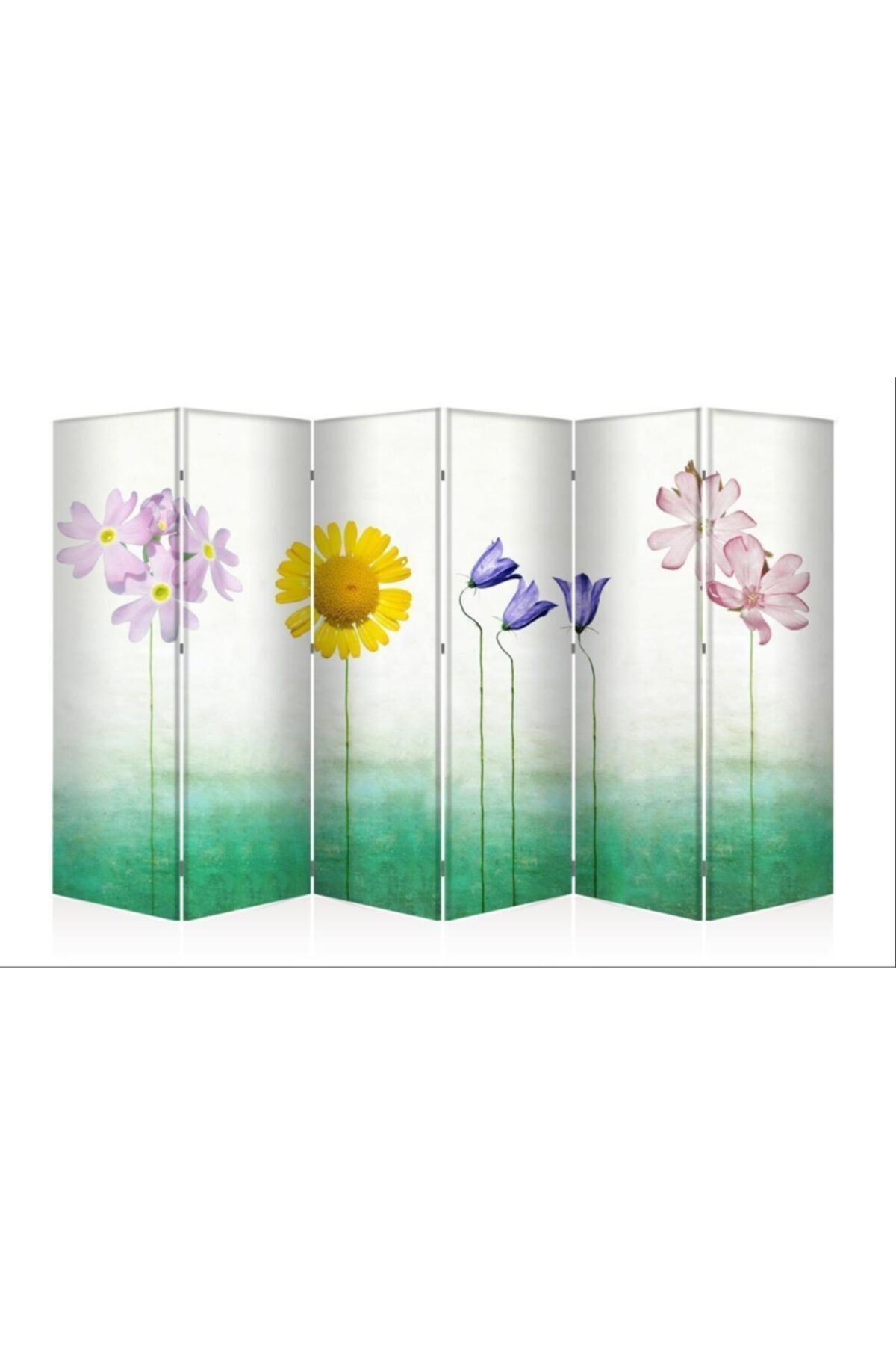 DECOBRITISH Sıadeko Ayçiçeği 6 Kanat Çift Taraflı Tekerlekli Kanvas Paravan 180x 240 cm
