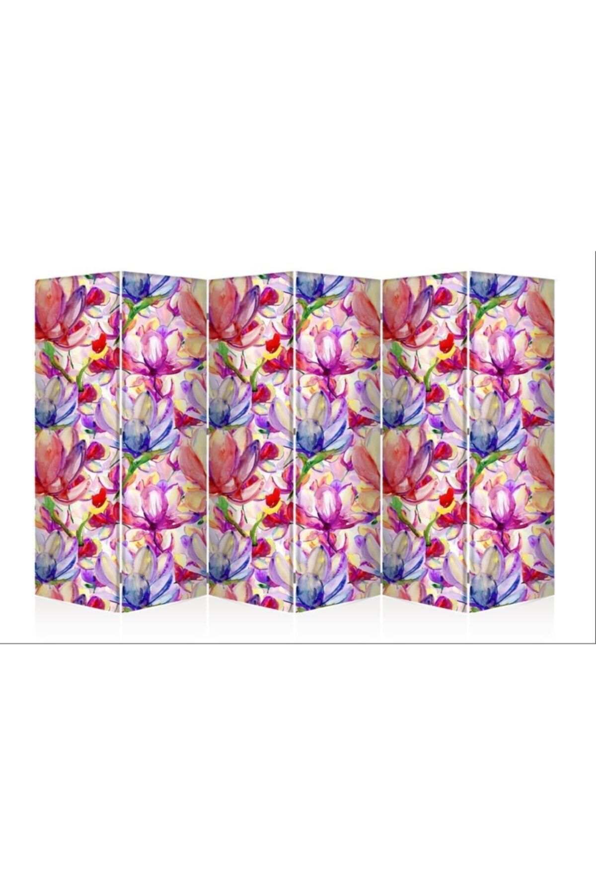 DECOBRITISH Sıadeko Bahar Çiçekleri 6 Kanat Çift Taraf Tekerlekli Kanvas Paravan 180x240 Cm
