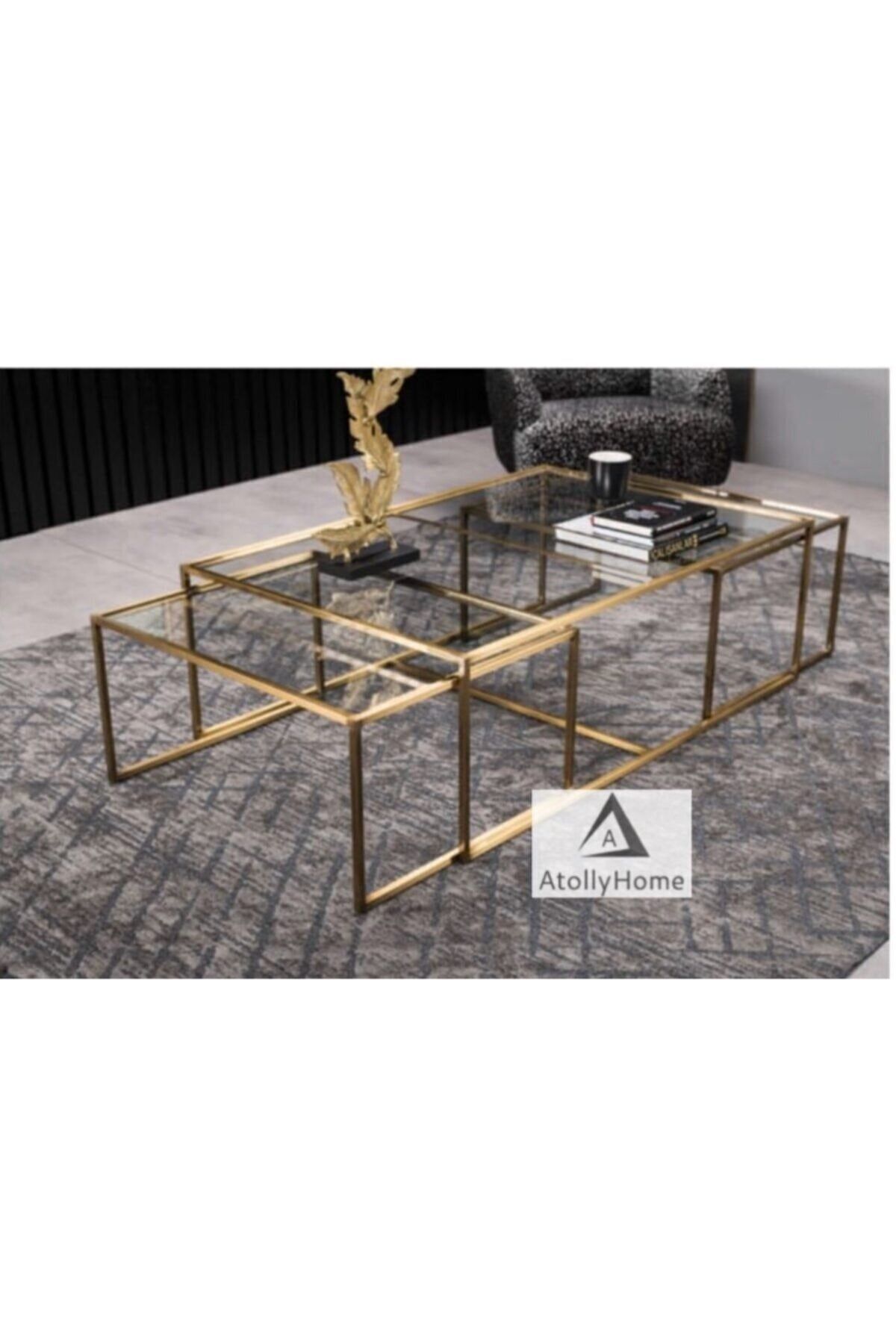 Atolly Home Metal Gold 2 Yavrulu Orta Sehpa