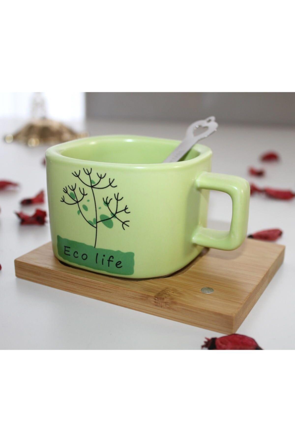 MESHUR STORE Kahve Fincanı Eco Life Mıknatıs Kaşıklı Kahve Fincanı 200 Ml