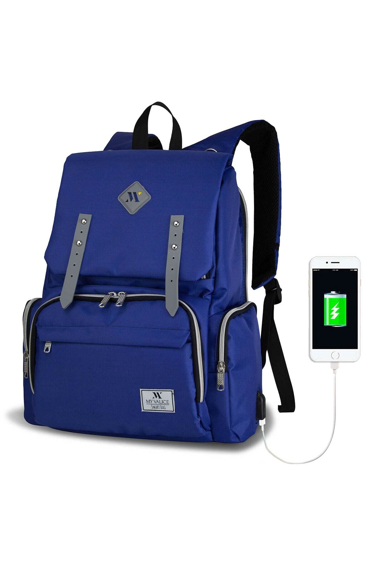 My Valice Smart Bag Mother Star Usb'li Anne Bebek Bakım ve Sırt Çantası Sax Mavi