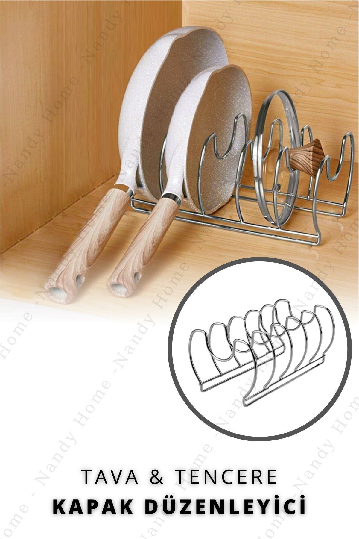 Nandy Home Metal Tava Ve Tencere Kapağı Düzenleyici Gri