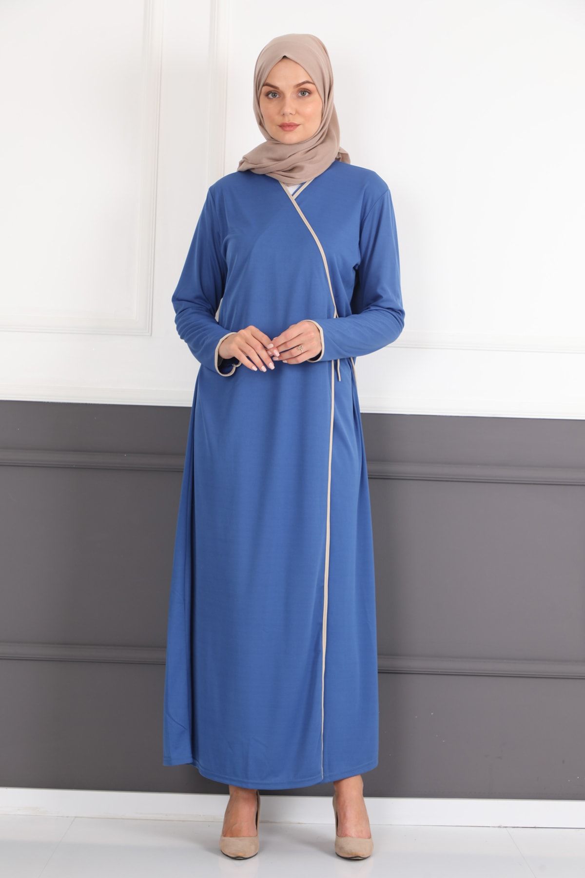 Feyza Fashion Kadın Yandan Bağlamalı Namaz Elbisesi Indigo-mavi