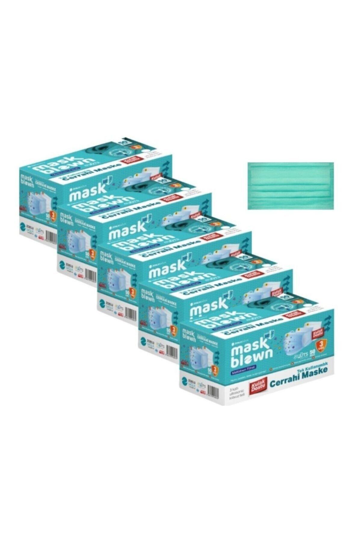 Mask Blown 250 Adet Yeni Nesil 3 Katlı Meltblown Maske Cerrahi Yeşil 5 Kutu Kutu İçerisinde10'lu