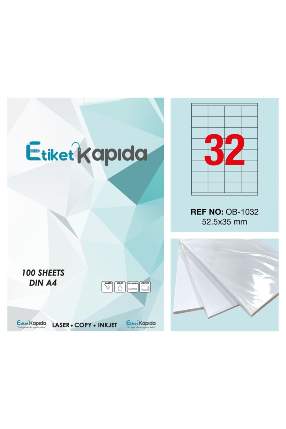 ETİKET KAPIDA A4 Yapışkanlı Hazır Etiket - Laser Etiket 52,5*35mm - 100 Sayfa - 3200 Etiket