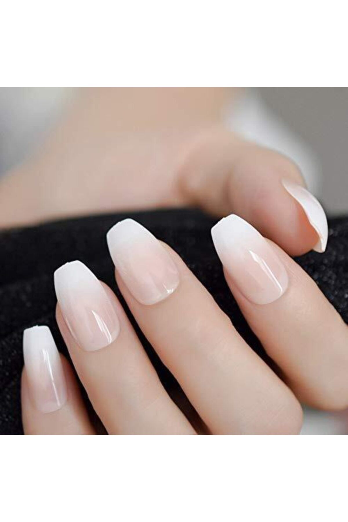 EDA LUXURY BEAUTY Natürel Pembe Beyaz Ombre French Takma Tırnak Lüks Doğal Pro Manikür Uzun Kare Coffin Nail Art Set