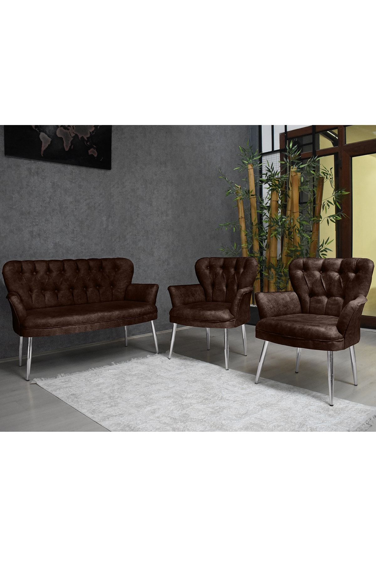 PRATİK DEKOR Kollu Çay Seti 2+1+1 Balkon Ofis Cafe Bahçe Koltuk Takımı