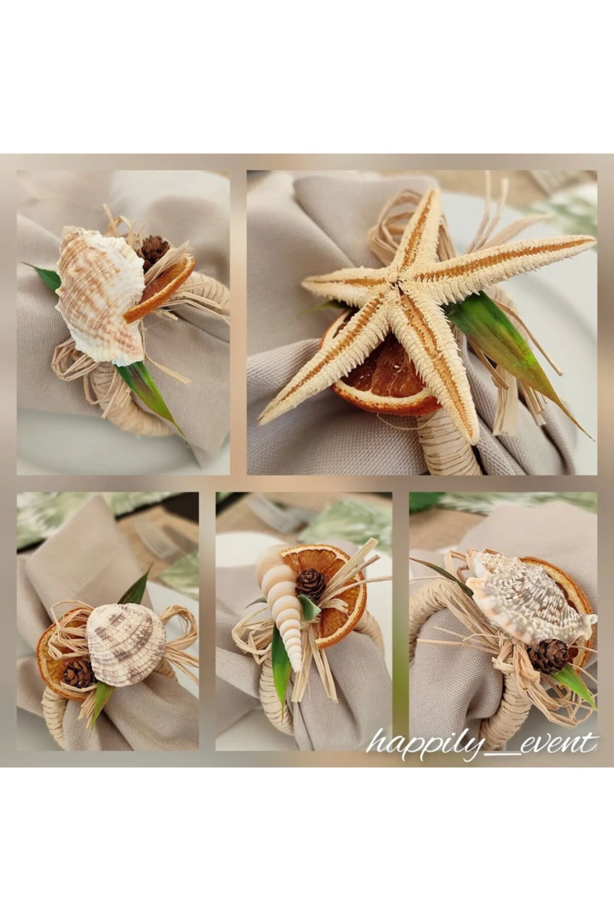 happilyevent Deniz Kabuklu Peçete Halkası 8li