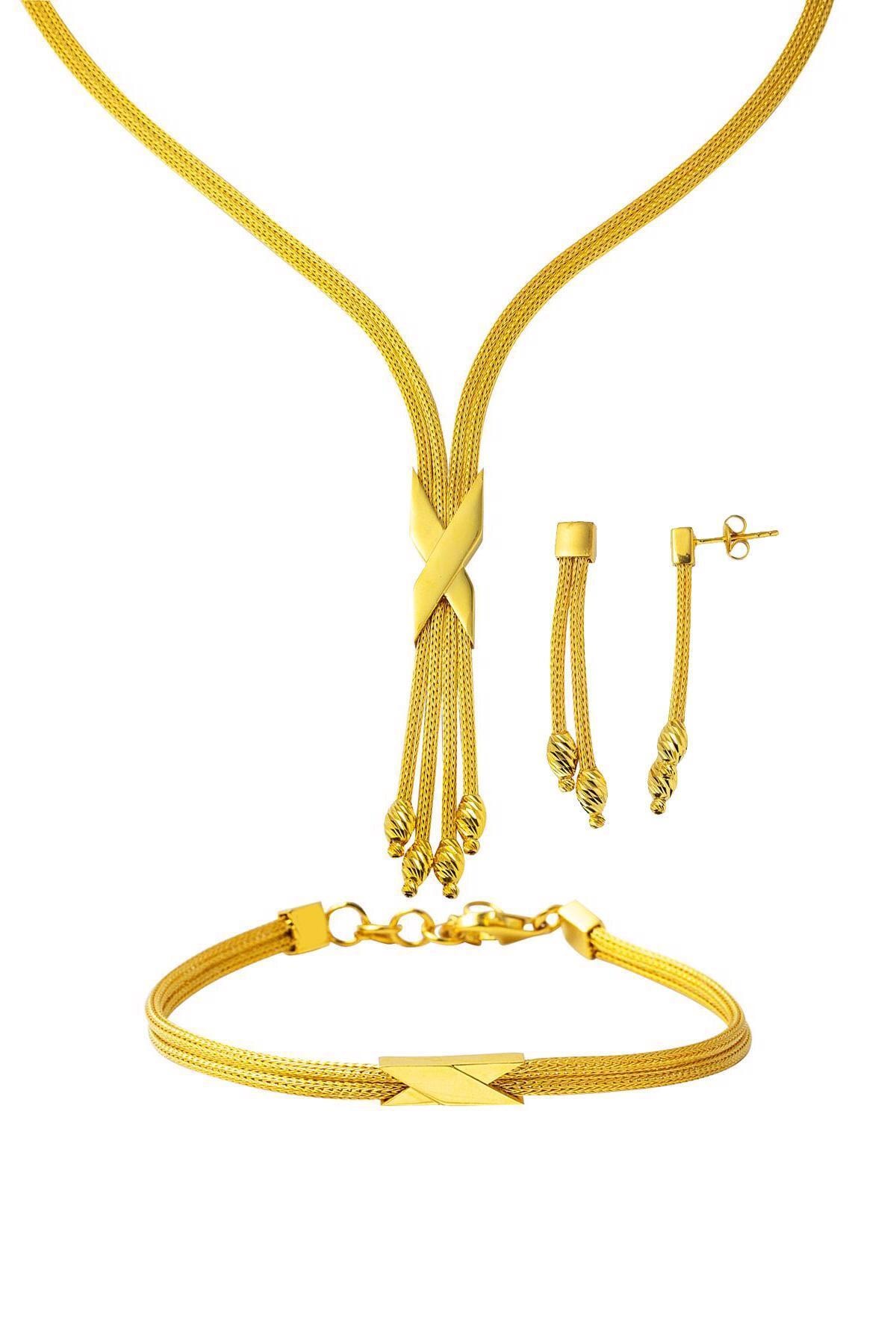 Label Örgü Zincir Taşsız 14 Ayar Altın Takı Seti