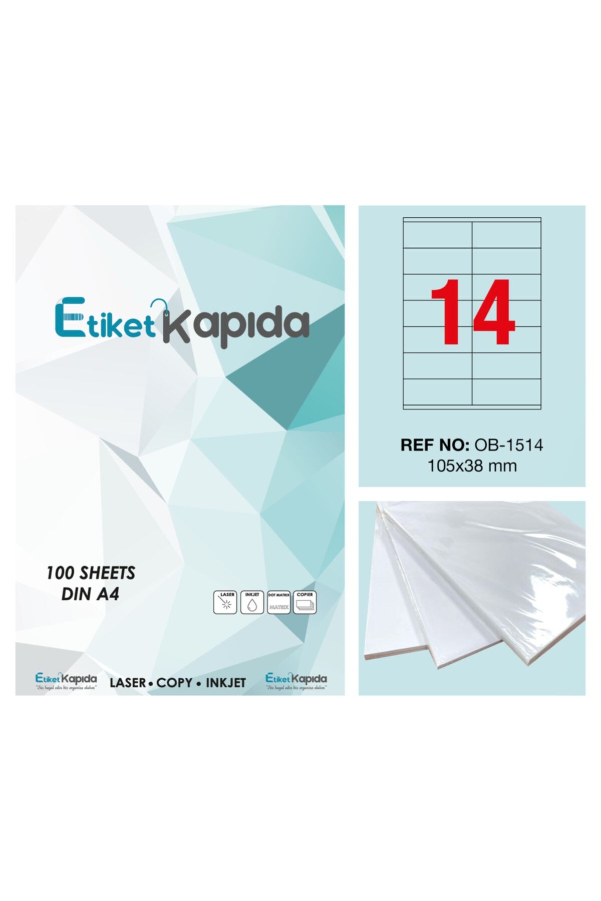 ETİKET KAPIDA A4 Yapışkanlı Hazır Etiket - Laser Etiket 105*38mm - 100 Sayfa - 1400 Etiket