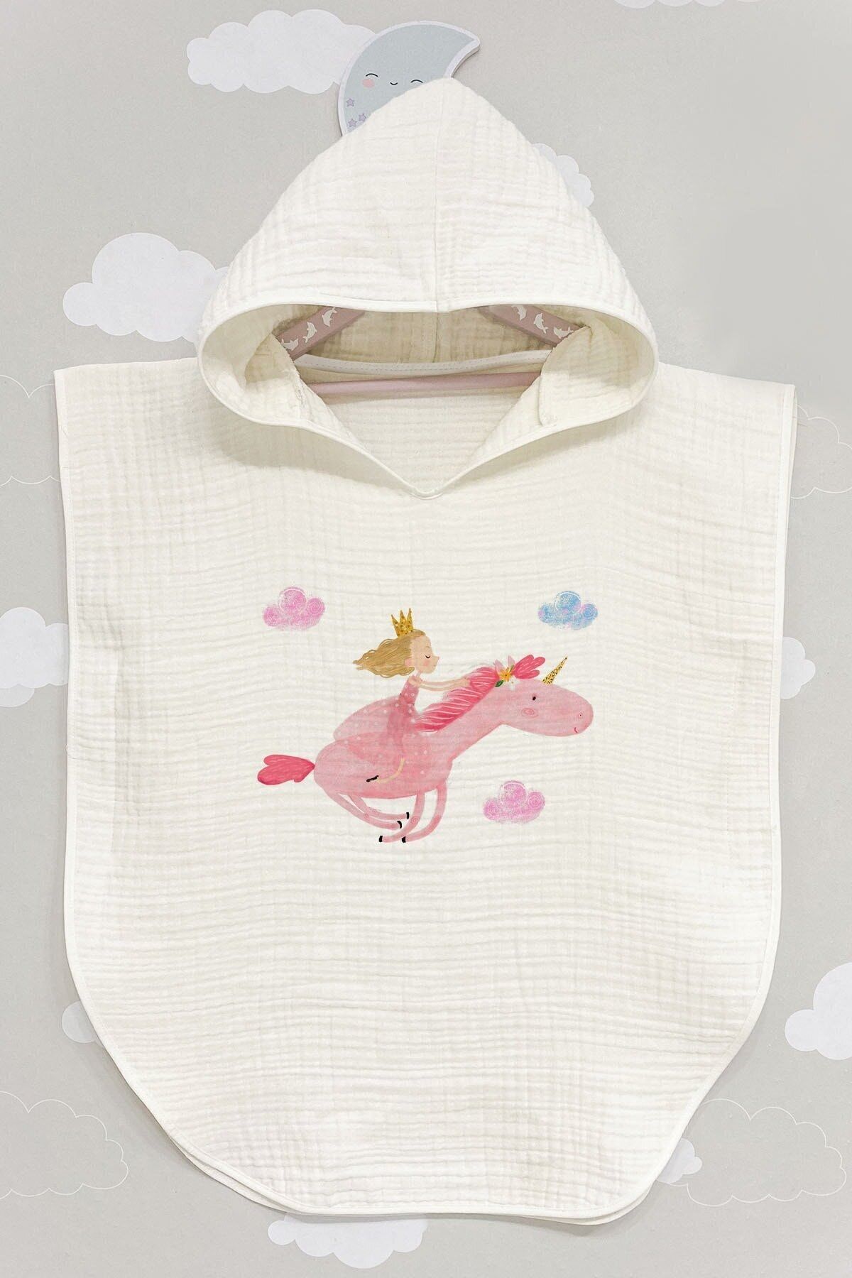 BabyLimon Unicorn Quenn 4 Kat Müslin Kapüşonlu Panço - For Baby Serisi