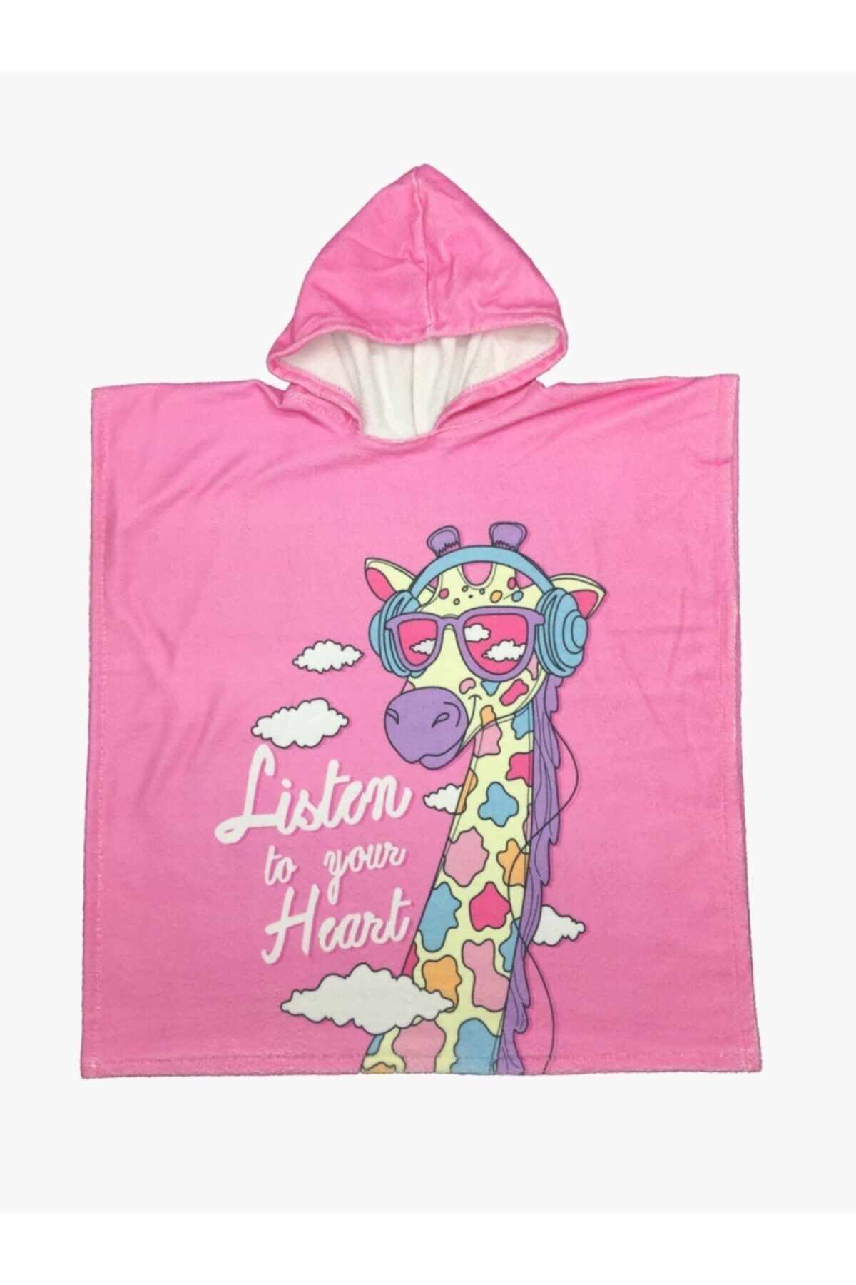 pijama moda Kız Çocuk Pembe Zürafa Desenli Plaj Havlusu